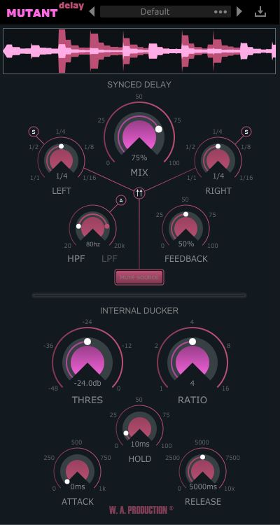 W. A. Production「Mutant Delay」原音の明瞭さを保ちながら深いディレイを実現できるダッカー内蔵ディレイプラグイン｜DTMプラグインセール