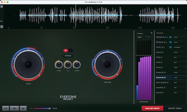 Evertone「Pro DeBleed」ゲートでは不可能だったブリード除去を実現！スペクトル解析でドラムの被りを可視化・制御する革新的ドラム処理ツール｜DTMプラグインセール