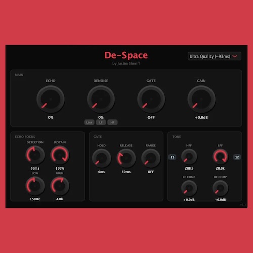 Justin Sheriff「De-Space」ボーカル録音やナレーション収録で気になる部屋の響きやノイズを手軽にクリーンアップできる便利なプラグイン｜DTMプラグインセール