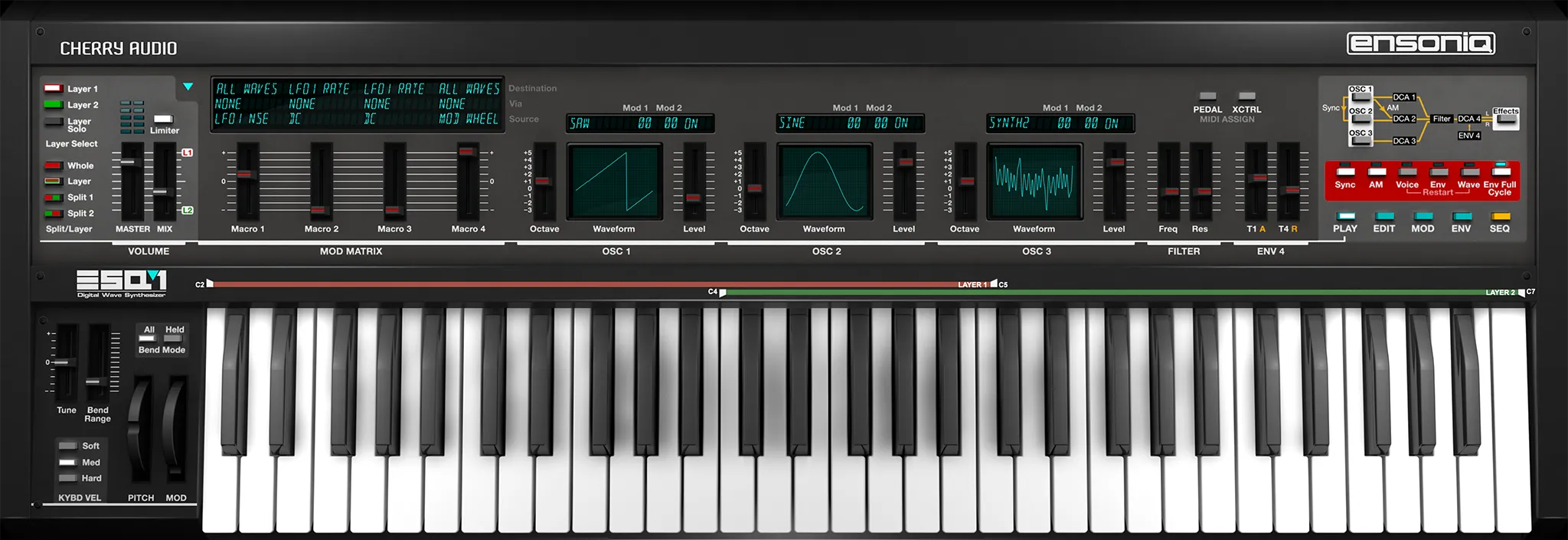 Cherry Audio「Ensoniq ESQ-1 Synthesizer」オリジナル32波形＋CEM3379フィルターを完全再現！最大32ボイス×デュアルレイヤー構成で圧倒的表現力のハイブリッドシンセ｜DTMプラグインセール