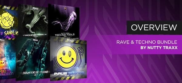 Nutty Traxx「Rave and Techno Bundle」アンダーグラウンド系クラブミュージック制作を強化!1,500以上のWAVサンプルとMIDIファイルを収録したテクノ・レイヴ向け総合サウンドライブラリ|DTMプラグインセール