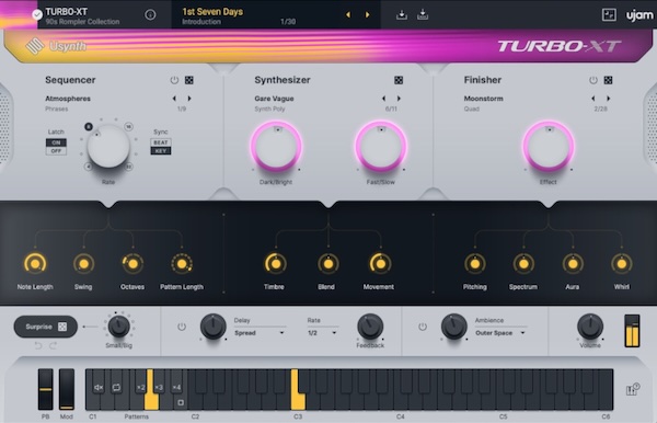Ujam「Usynth TURBO-XT」VA・FM・ウェーブテーブル・サンプラーを融合！直感操作で広がる90年代ロンプラーサウンドを搭載したシンセ｜DTMプラグインセール