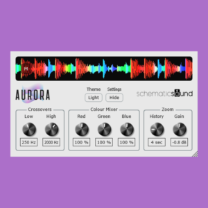Schematic Sound「AURORA」DJソフト風のカラー波形をDAW上でリアルタイム表示し、楽曲の周波数バランスを視覚的に確認できる波形ビジュアライザープラグイン｜DTMプラグインセール