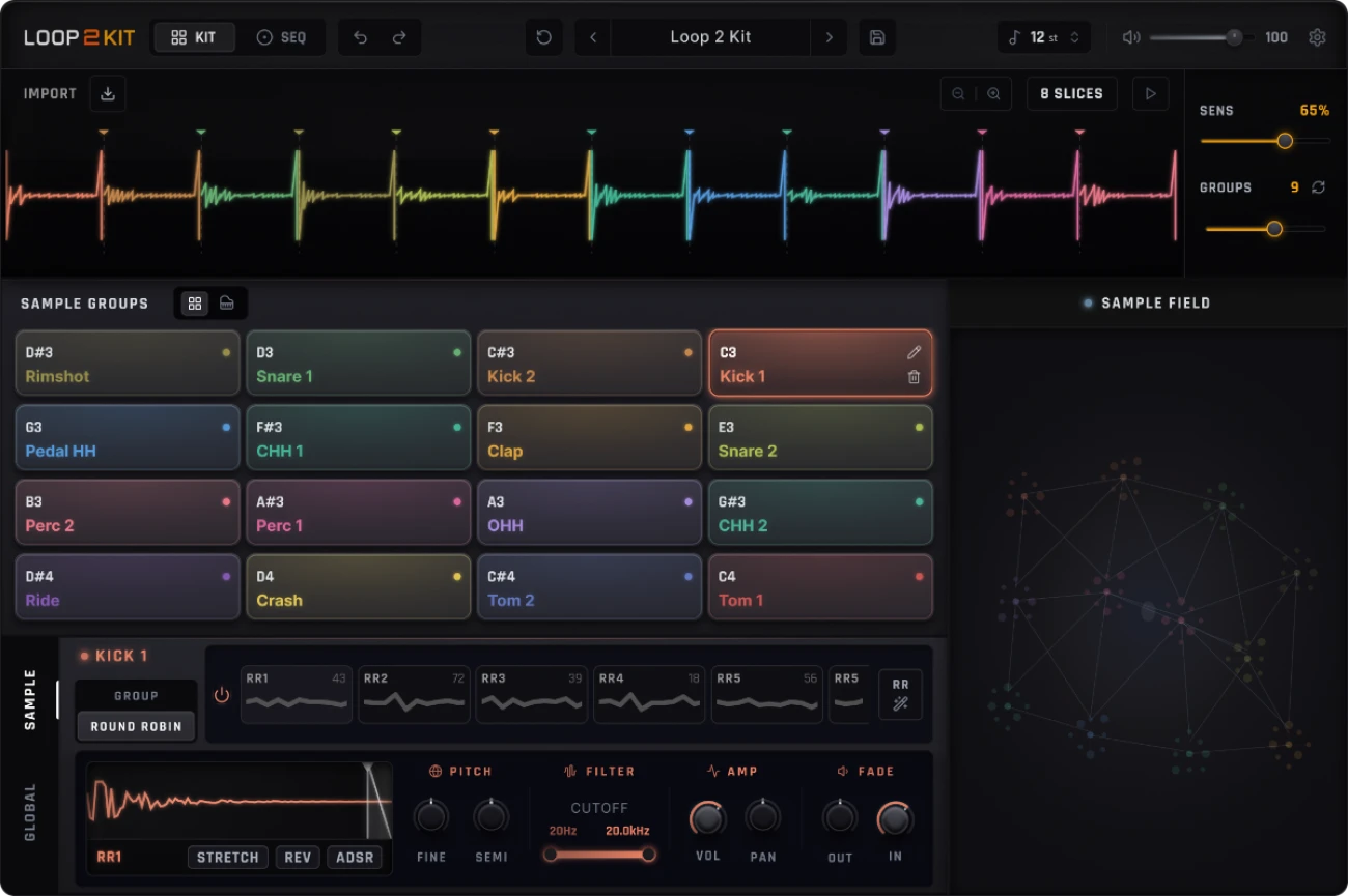 Pitch Innovations「Loop 2 Kit」ループ素材を読み込むだけで自動解析・スライス・キット化まで完結！“ループをそのまま楽器として演奏する”次世代サンプリング環境｜DTMプラグインセール