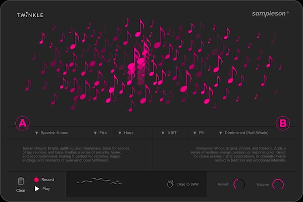 Sampleson「Twinkle」マウスをドラッグするだけで映画音楽のようなランやアルペジオを作成できるシネマティック作曲支援ツール｜DTMプラグインセール