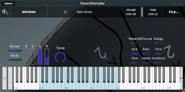 Necatuss「Rain Drum」雨音のような繊細な響きで楽曲に静かな情感を加えられるDecent Sampler向けパーカッション音源｜DTMプラグインセール
