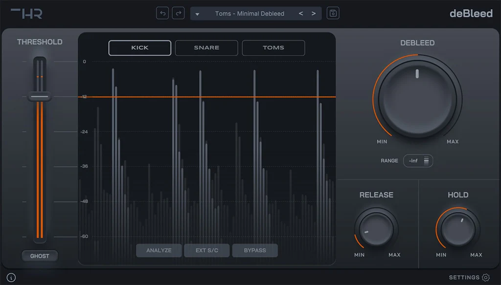 THR「deBleed」スネアやタムに入り込むシンバルかぶりを自然に除去しながらドラム本来の音色を維持できる専用プラグイン|DTMプラグインセール