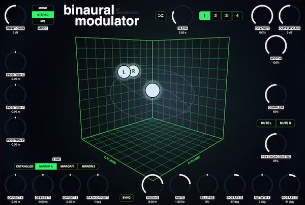 Unusable Engineering「Binaural Modulator」部屋の中を音が動くような立体的な空間表現を実現するオートパン・モジュレーションプラグイン｜DTMプラグインセール