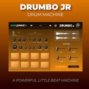 DAWJunkie「Drumbo Jr」10種類のファクトリーキットを収録し、サンプルのドラッグ＆ドロップにも対応したコンパクトなドラムマシン｜DTMプラグインセール