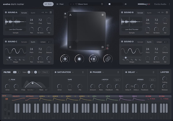 Excite Audio「Evolve Dark Matter」4レイヤー×XYパッドで闇の音像を自在に操る！“重力級サウンドデザイン”を実現する次世代ダーク系シンセ｜DTMプラグインセール