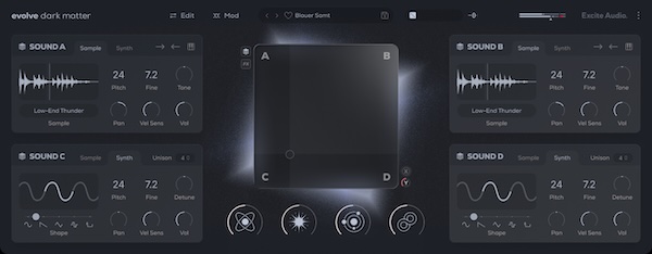 Excite Audio「Evolve Dark Matter」4レイヤー×XYパッドで闇の音像を自在に操る！“重力級サウンドデザイン”を実現する次世代ダーク系シンセ｜DTMプラグインセール