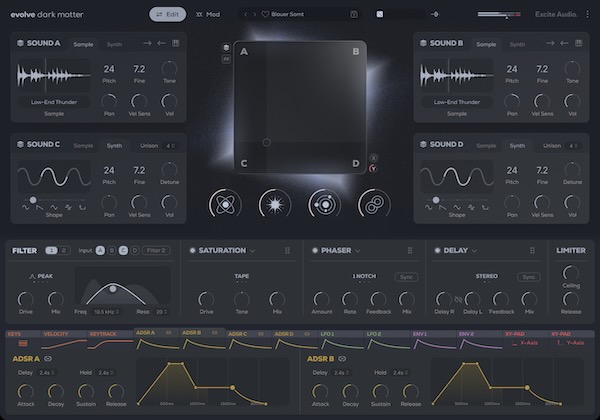 Excite Audio「Evolve Dark Matter」4レイヤー×XYパッドで闇の音像を自在に操る！“重力級サウンドデザイン”を実現する次世代ダーク系シンセ｜DTMプラグインセール