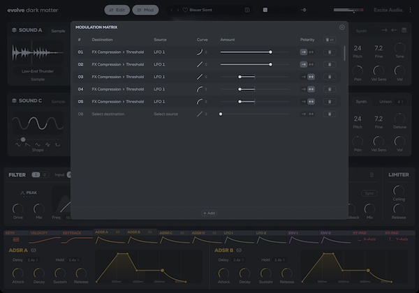 Excite Audio「Evolve Dark Matter」4レイヤー×XYパッドで闇の音像を自在に操る！“重力級サウンドデザイン”を実現する次世代ダーク系シンセ｜DTMプラグインセール