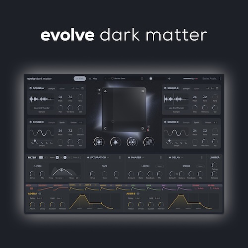 Excite Audio「Evolve Dark Matter」4レイヤー×XYパッドで闇の音像を自在に操る！“重力級サウンドデザイン”を実現する次世代ダーク系シンセ｜DTMプラグインセール