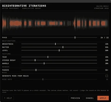 Structure Void「Disintegrative Iterations for Ableton Live」ループ音源を時間とともに自然に劣化させ、独自のサウンドデザインを実現するAbleton Live用エクステンション｜DTMプラグインセール