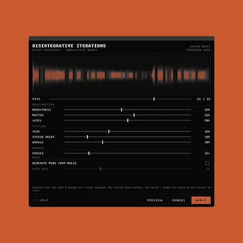 Structure Void「Disintegrative Iterations for Ableton Live」ループ音源を時間とともに自然に劣化させ、独自のサウンドデザインを実現するAbleton Live用エクステンション｜DTMプラグインセール