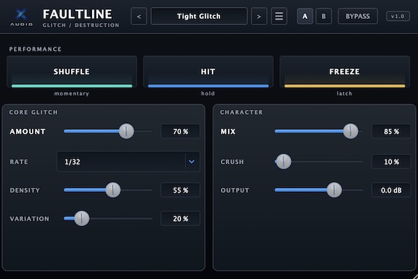 X-Audio「FAULTLINE」テンポ同期のBeat RepeatやFreeze、Bitcrushを搭載した無料グリッチプラグイン｜DTMプラグインセール