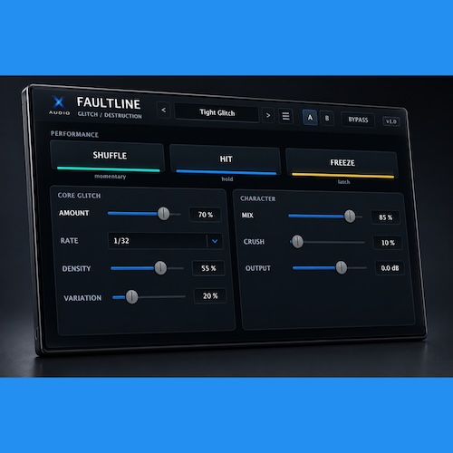 X-Audio「FAULTLINE」テンポ同期のBeat RepeatやFreeze、Bitcrushを搭載した無料グリッチプラグイン｜DTMプラグインセール
