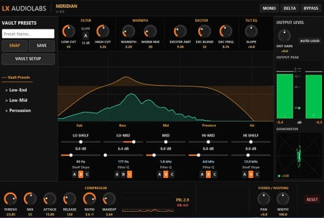 LX Audiolabs「Meridian」5バンドEQ・コンプレッサー・サチュレーションを1つに統合した高機能チャンネルシェイパー｜DTMプラグインセール