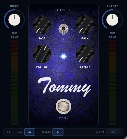 Leigh Pierc「Tommy」実機のアナログ回路をサンプル単位でシミュレーションし、Timmy系オーバードライブの操作感まで忠実に再現した高精度プラグイン|DTMプラグインセール