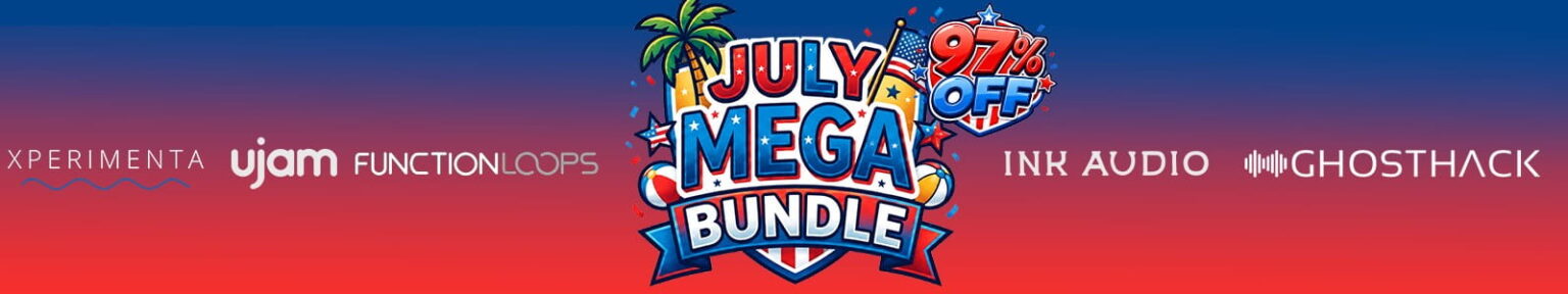 「July Mega Bundle」シネマティック音源・民族楽器・レトロドラム・インディーポップ素材を収録した5種類の音楽制作バンドル|DTMプラグインセール