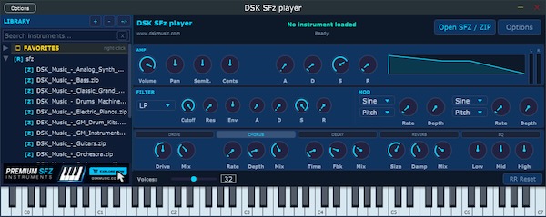 DSK Music「DSK SFz Player」FZ・SF2対応、64ボイス再生やライブラリ管理機能を備えた多機能サンプラー｜DTMプラグインセール