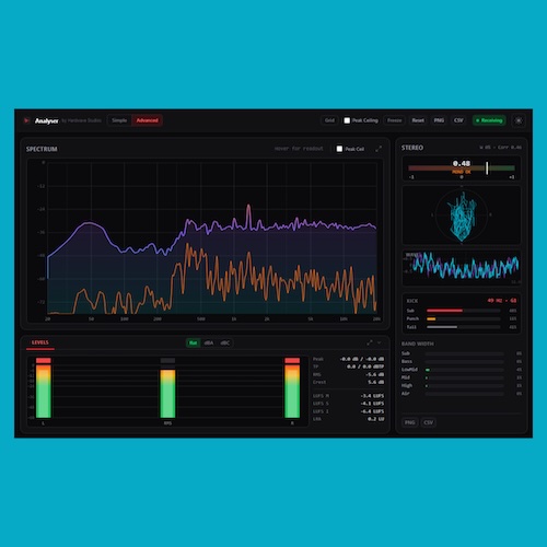 Hardwave Studios「Hardwave Analyser」4096ポイントFFTによる高精度スペクトラム解析やTrue Peak検出、フェーズ・ステレオ幅表示まで備えた無料オーディオ解析プラグイン｜DTMプラグインセール