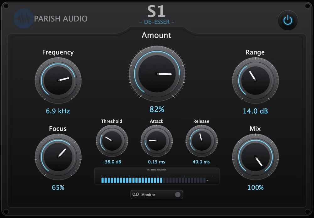 Parish Audio「S1 De-Esser」ボーカルの耳につく歯擦音だけを自然に抑え、明るさや存在感を保ちながら仕上げられる無料ディエッサー｜DTMプラグインセール