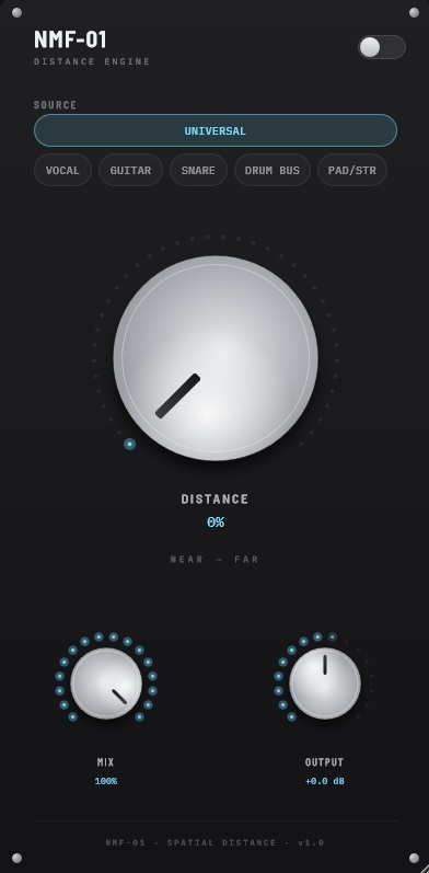nina-tech「NMF-01 Lite」Distanceノブひとつで音の距離感や奥行きを自然に調整できるWindows向けVST3プラグイン|DTMプラグインセール