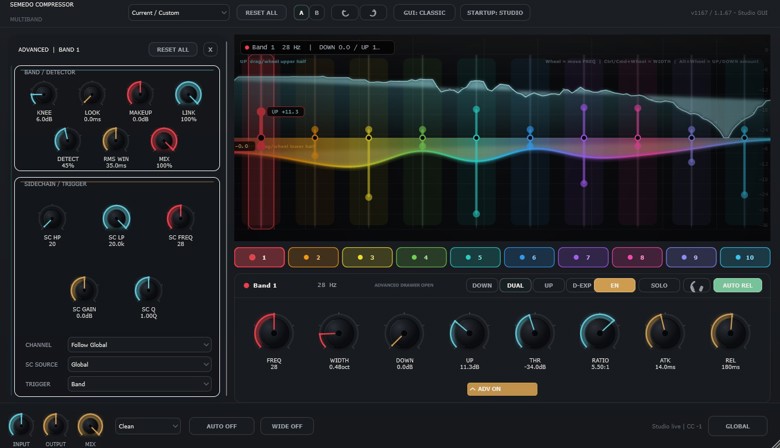 Semedo Audio「Semedo Compressor」10バンドで帯域ごとのダイナミクスを細かく調整できるマルチバンドコンプレッサー｜DTMプラグインセール