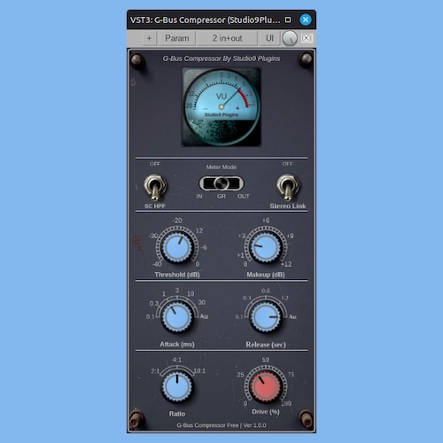 Studio9 Plugins「G-Bus Compressor」SSL 4000 G-Busコンプレッサーを再現したステレオバスコンプレッサー｜DTMプラグインセール
