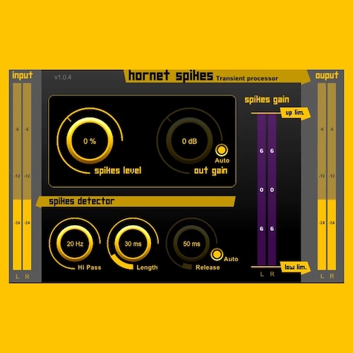 HoRNet Plugins「HoRNet Spikes」ワンノブでトランジェントを自在にコントロールできる、高速検出とオート設定を搭載したトランジェントシェイパー｜DTMプラグインセール