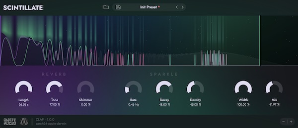 Sweet Audio「Scintillate」リバーブに美しいきらめきやリバース風エフェクトを加えられるスペクトルリバーブ｜DTMプラグインセール