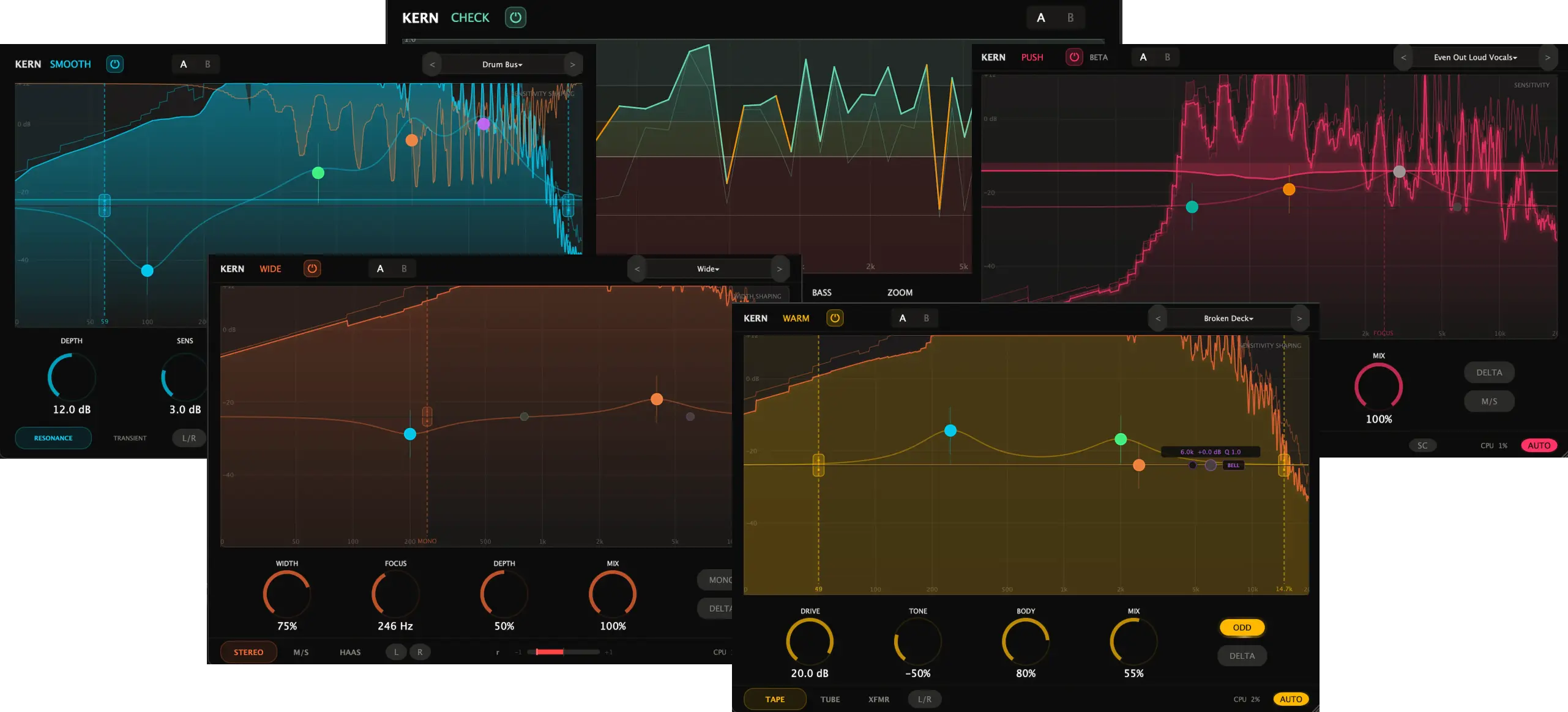 KERN Audio「KERN Bundle」共鳴抑制・倍音付加・ステレオ拡張・ダイナミクス処理・位相チェックまで対応する5種類のプラグインバンドル｜DTMプラグインセール