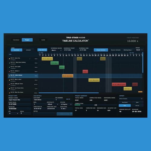 True Stage Audio「Timeline Calculator 2」タイムコード計算・テンポ調整・キュー管理・プロジェクト管理まで1つで行える映像音楽制作向けワークフローツール｜DTMプラグインセール