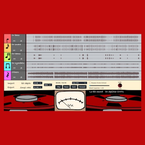 lo-bit record「Dr splitter CMT1(Beta)」AIでドラムを5つのパートに分離して耳コピや電子ドラムの2Mix再編集に活用できるWindows向けソフト｜DTMプラグインセール
