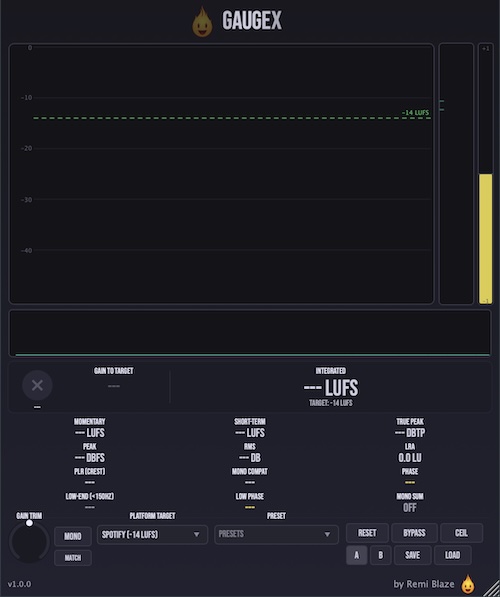 Remi Blaze「Gaugex」SpotifyやApple Musicなど配信サービス向けのラウドネス管理やレベル調整ができるマスタリングプラグイン|DTMプラグインセール