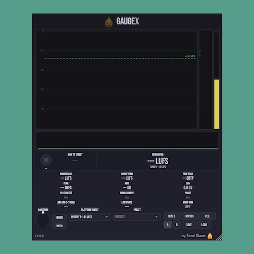Remi Blaze「Gaugex」SpotifyやApple Musicなど配信サービス向けのラウドネス管理やレベル調整ができるマスタリングプラグイン｜DTMプラグインセール