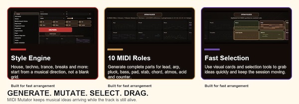 ZTEKNO「MIDI Mutator」リード・ベース・コードなど10種類のMIDIパートを一括生成して作曲を効率化できる作曲支援プラグイン｜DTMプラグインセール