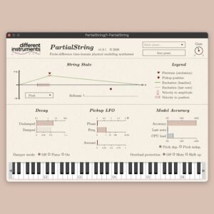 Different Instruments「PartialString」弦の振動をリアルタイムで数値計算し、自然なサウンドを生み出す物理モデリングシンセサイザー｜DTMプラグインセール