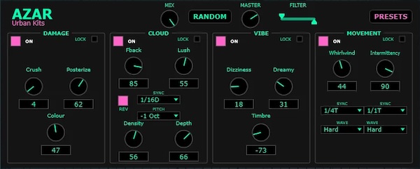 Urban Kits「Azar」4つのエフェクトモジュールでメロディやコードに新しい表情を加えられる多機能マルチエフェクトプラグイン|DTMプラグインセール