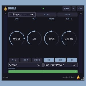 Remi Blaze「Forgex」ゲイン調整からステレオコントロール、低域のモノラル化まで対応する多機能チャンネルユーティリティ｜DTMプラグインセール