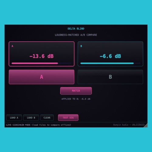 Bumpin Audio「Delta Blind」音量を自動で揃えながらA/B比較ができるオーディオ比較ツール｜DTMプラグインセール