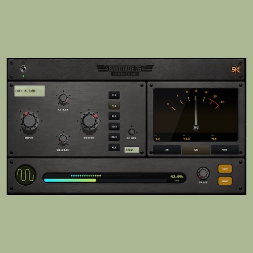 MickaelCraft「Sabotage 76 Precision FET Compressor」パンチのあるコンプレッションとサチュレーションを実現！1176スタイルの操作性を受け継いだFETコンプレッサー｜DTMプラグインセール