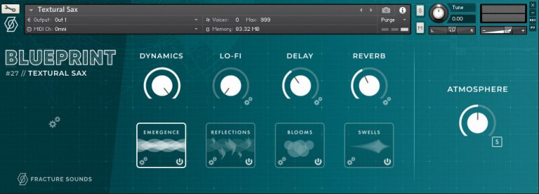 Fracture Sounds「Blueprint: Textural Sax」4種類のアーティキュレーションとAtmosphere Layerを搭載した、空間表現に優れた無料サックス音源|DTMプラグインセール