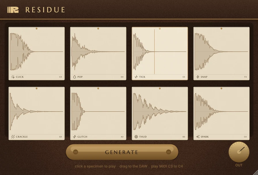 RIPPLES「Residue」質感をテーマにデザインされた8種類のサウンドを収録し、自然な奥行きと空気感を加えられる無料音源|DTMプラグインセール