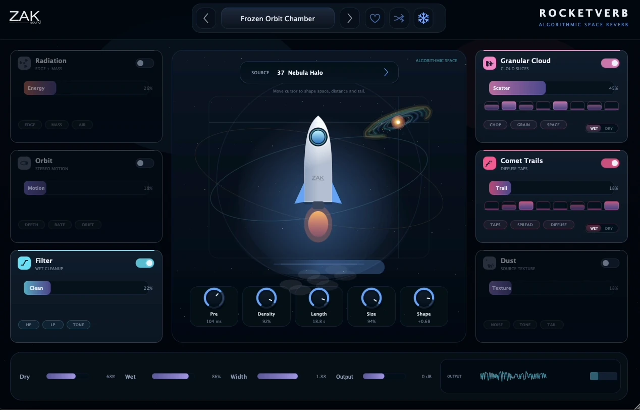 ZAK Sound「RocketVerb」宇宙の音や天文学データをもとにリアルタイムで残響を生成するアルゴリズムリバーブ|DTMプラグインセール