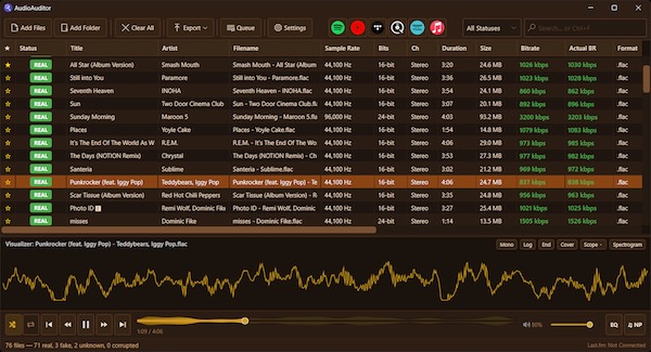 AudioAuditor「AudioAuditor」ロスレス音源の品質チェックやAI生成音楽の検出ができるオープンソースのオーディオ解析ソフト|DTMプラグインセール