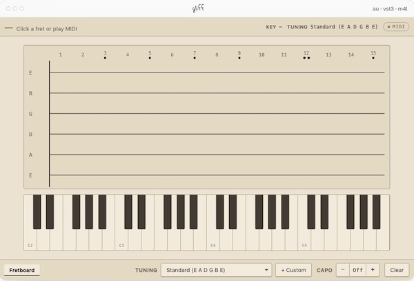 Gliff「Gliff」MIDI入力からコード名をリアルタイムで認識し、ギターのフレットポジションまで表示できるコード解析プラグイン|DTMプラグインセール
