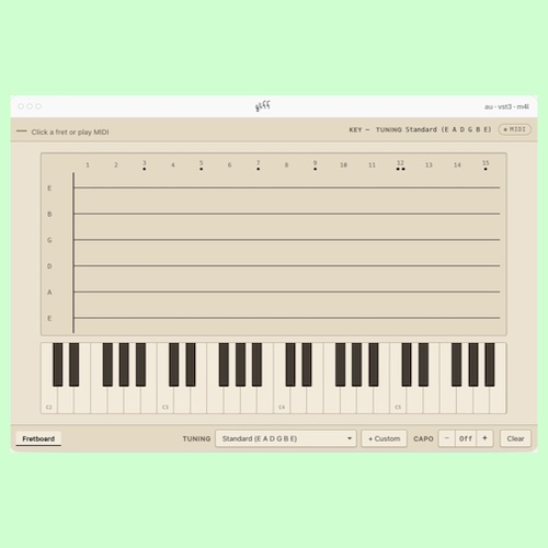 Gliff「Gliff」MIDI入力からコード名をリアルタイムで認識し、ギターのフレットポジションまで表示できるコード解析プラグイン｜DTMプラグインセール